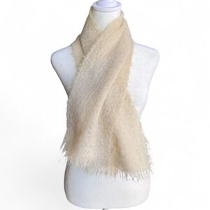 Vintage 70s Scottish Mohair Wool Scarf Soft Cream Made in Scotland‎ 45"x9"